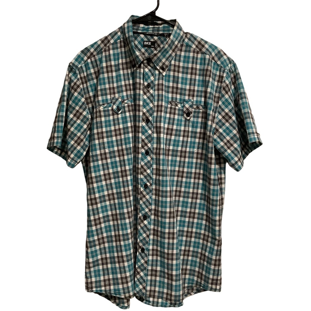 BKE Men’s‎ Button Up Shirt Plaid Athletic Fit Short Sleeve Multicolor